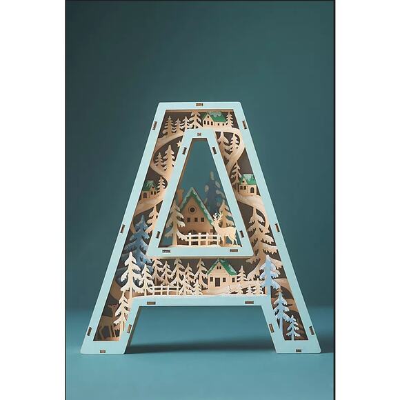 Anthropologie Wonderland Scene Monogram Initial Letter A Christmas Holiday Light - Picture 2 of 6